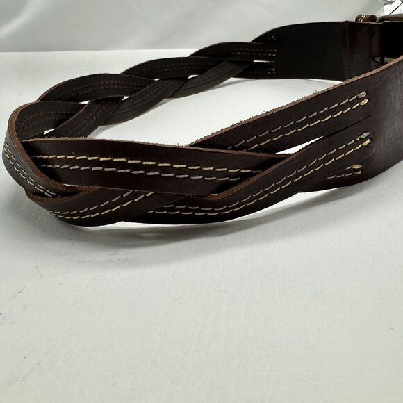 Weekend Max Mara Italy Womens Small Oversized Leather Waist BELT Braided Brass main image 4